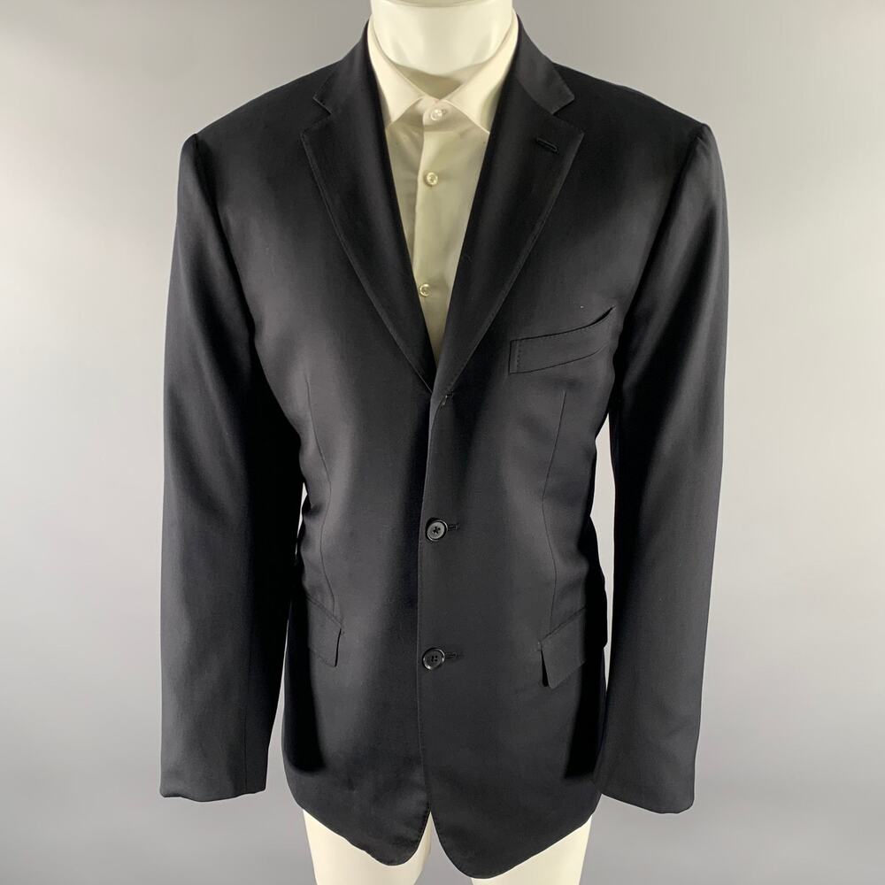 ISAIA Size 42 Black Wool Notch Lapel Sport Coat